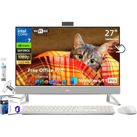 [해외]Dell Inspiron 7730 올인원 데스크톱 컴퓨터 27인치 터치스크린, 코어 7 150U, 64GB RAM, 4TB SSD, NVIDIA GeForce MX570A,