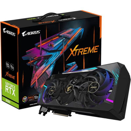 [해외]기가바이트 AORUS GeForce RTX 3080 익스트림 10G (REV2.0) 그래픽 카드, 최대 커버드 쿨링, LHR, 10GB 320비트 GDDR6X, GV-N30