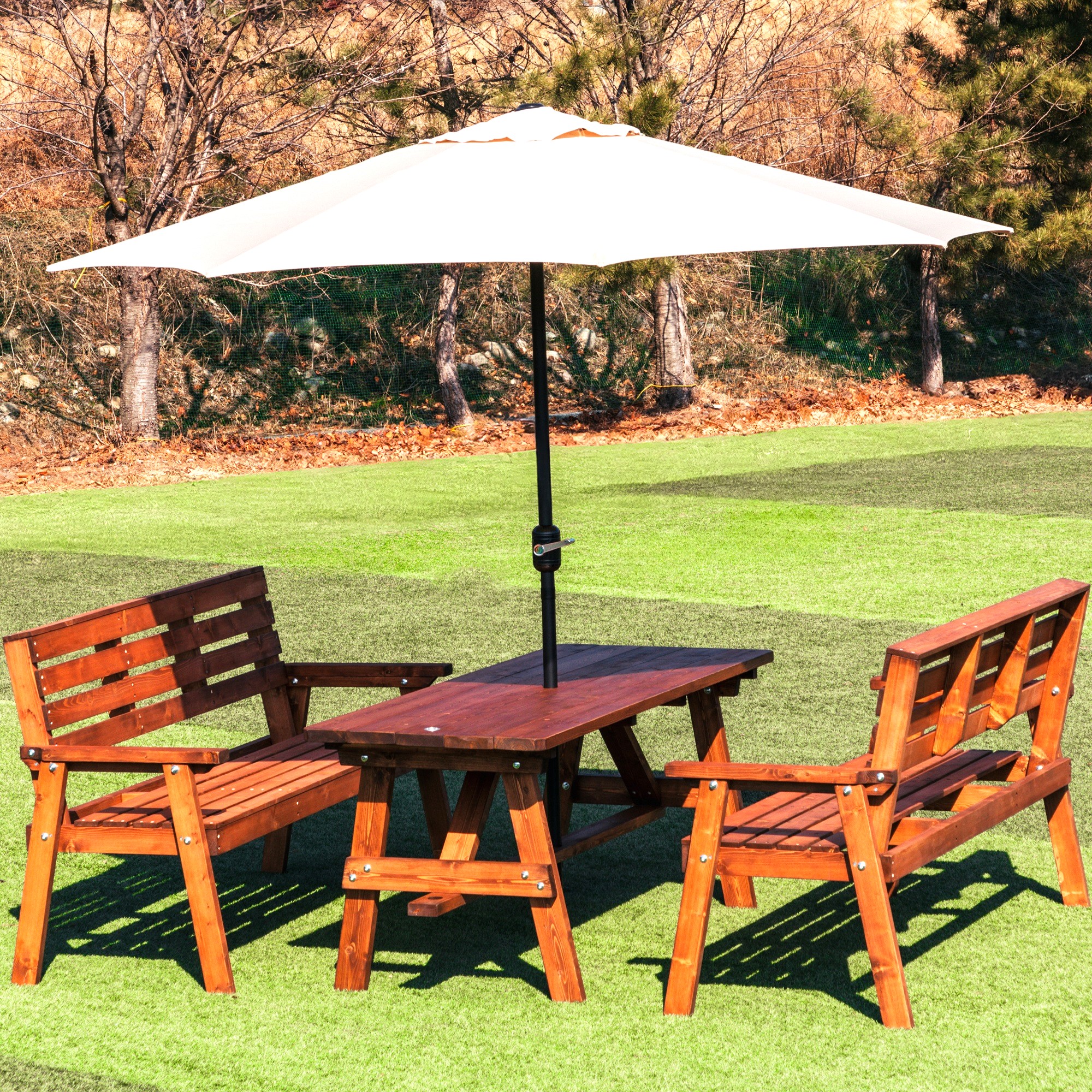 야외테이블세트 정원카페 편의점테라스 야외용테이블 4인분리형월넛