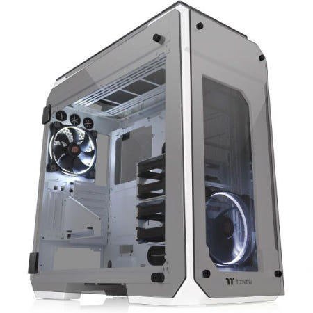 Thermaltake [해외]써멀테이크 뷰 71 스노우 4면 강화 유리 수직 GPU 모듈식 SPCC E-ATX 게이밍 풀 타워 컴퓨터 케이스 섀시 3방향 라디에이터 뷰, 화이트 LED 라이잉 팬 2개