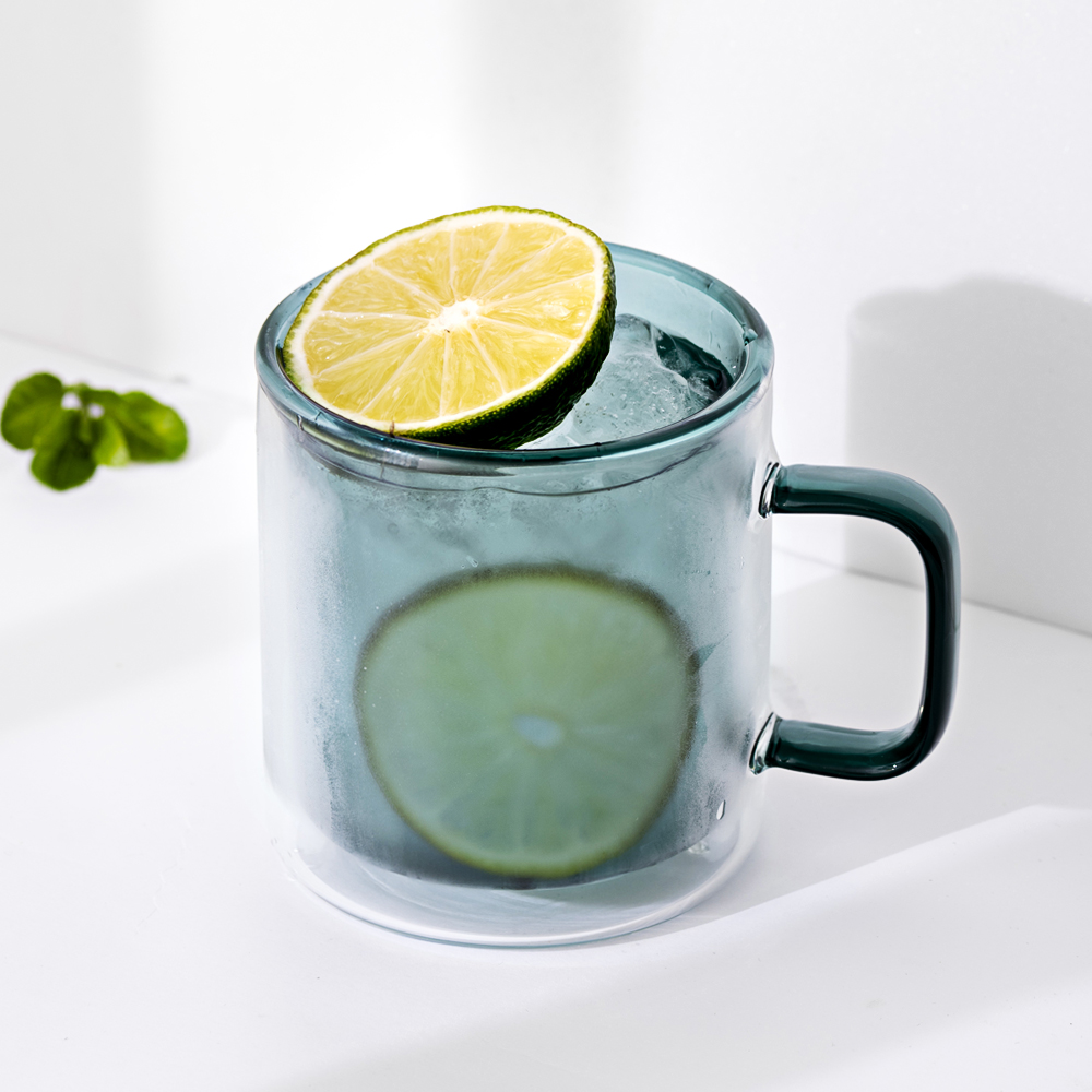 칼딘 홈카페 이중 내열 유리컵 더블월글라스 컬러풀 머그 컵 그레이