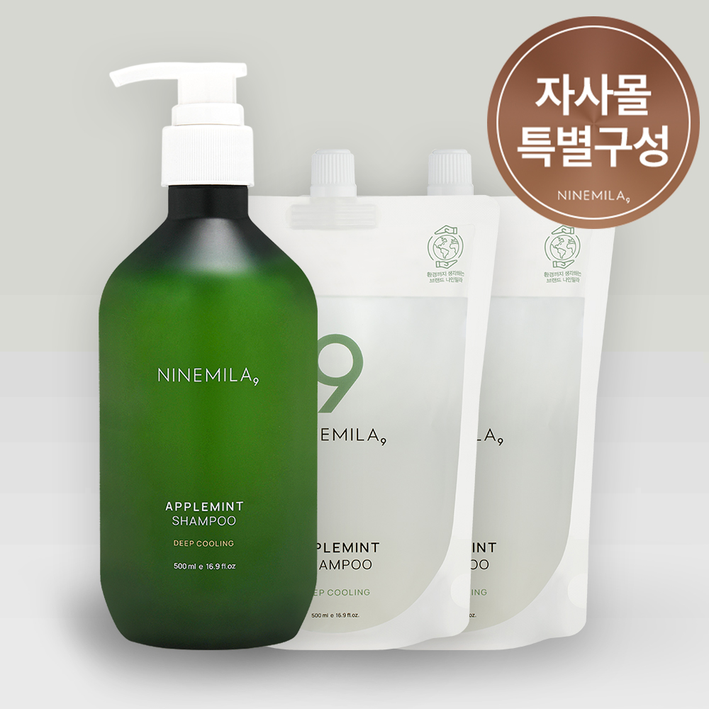 나인밀라 애플민트 지성두피용 탈모샴푸 본품 (+ 리필 추가선택) 레몬향, 500ml, 3개 - 메인 이미지