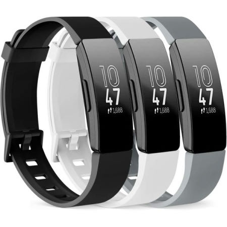 [Meliya][해외]여성용 실리콘 밴드 3팩, 핏비트 인스파이어 HR & 2 에이스 교체용 손목 스몰 라지(블랙)+화이트+그레이, 라지: 7.1-9.1인치 손목용)