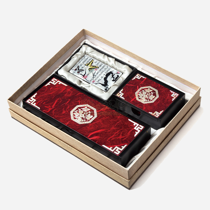 외국인선물 한지자개 3종세트 적매화 필함, 명함함, 명함케이스 전통한국기념품 기업판촉물 - 메인 이미지