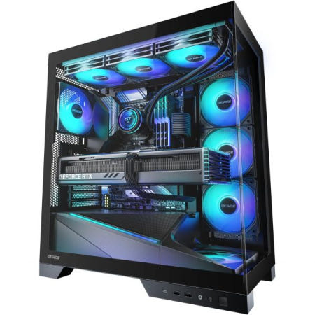 Okinos [해외]아쿠아 9, ATX PC 케이스, 5 x 120mm ARGB PWM 팬 사전 설치, 상단 및 측면 듀얼 360mm 라디에이터 지원, 백커넥트 마더보드 호환, 미드 타워 PC