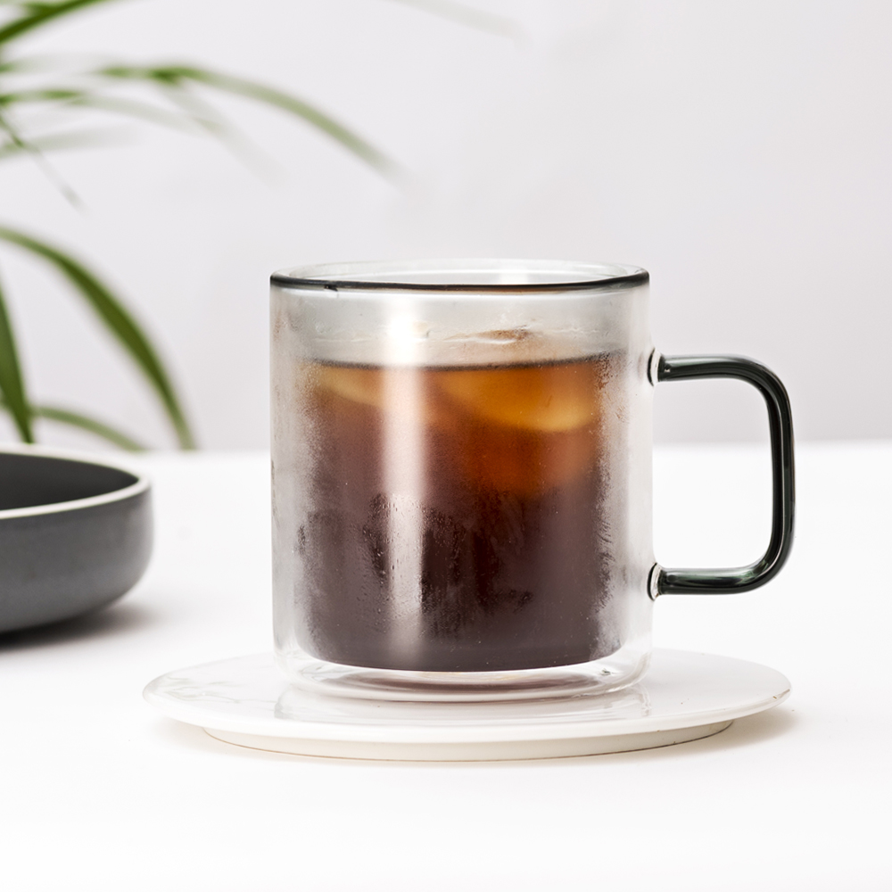 칼딘 홈카페 이중 내열 유리컵 더블월글라스 컬러풀 머그 컵 그레이