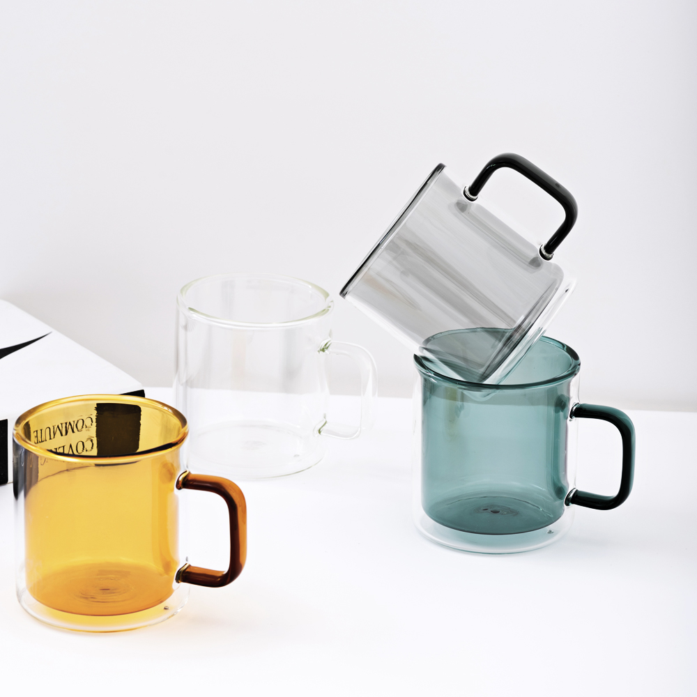 칼딘 홈카페 이중 내열 유리컵 더블월글라스 컬러풀 머그 컵 그레이