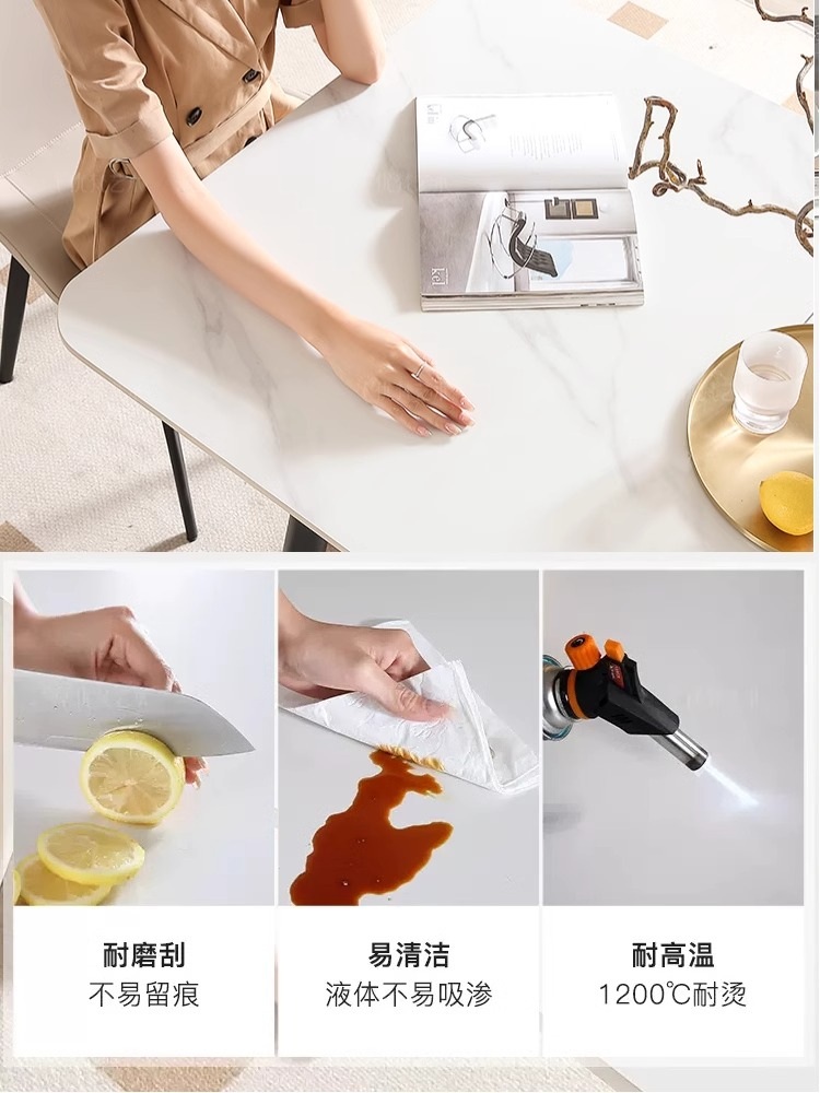 세라믹 식탁 6인세트 대형 거실 인테리어 대리석 패턴 모던 디자인 주방 다이닝 테이블 세트 스노우화이트 9mm 120x60x75cm - 상세 이미지 4
