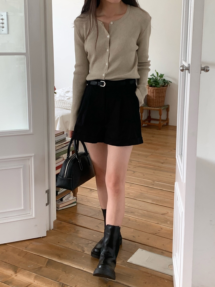 (벨트SET) 카브라 여성 반바지 면 3부 A라인 반바지 핀턱 숏팬츠 베이지 화이트 이미지 6