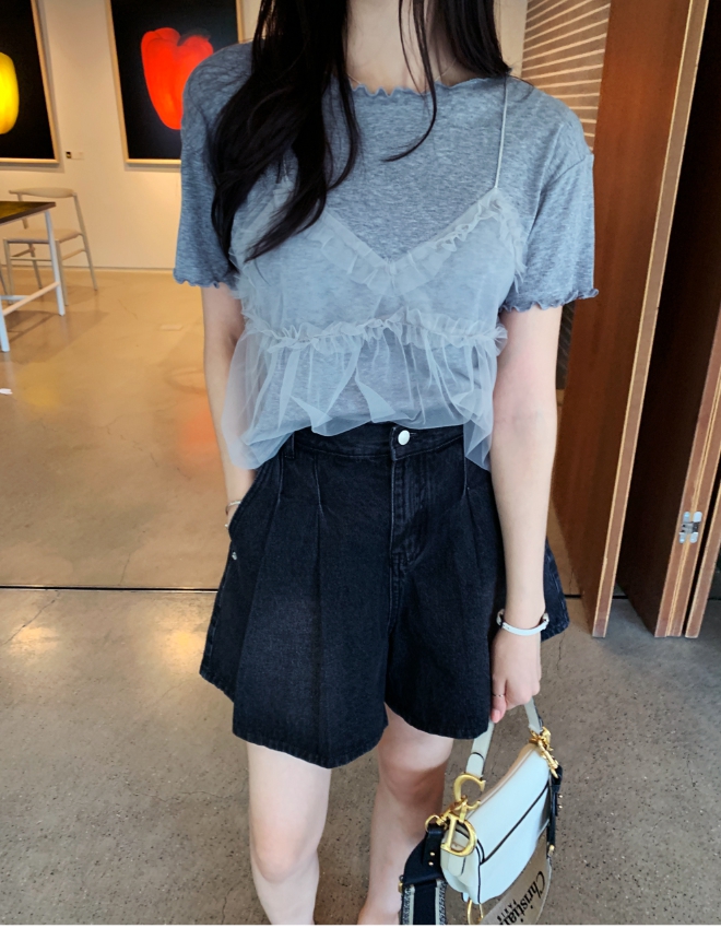 포치트 핀턱 와이드 반바지 - 상세 이미지 5