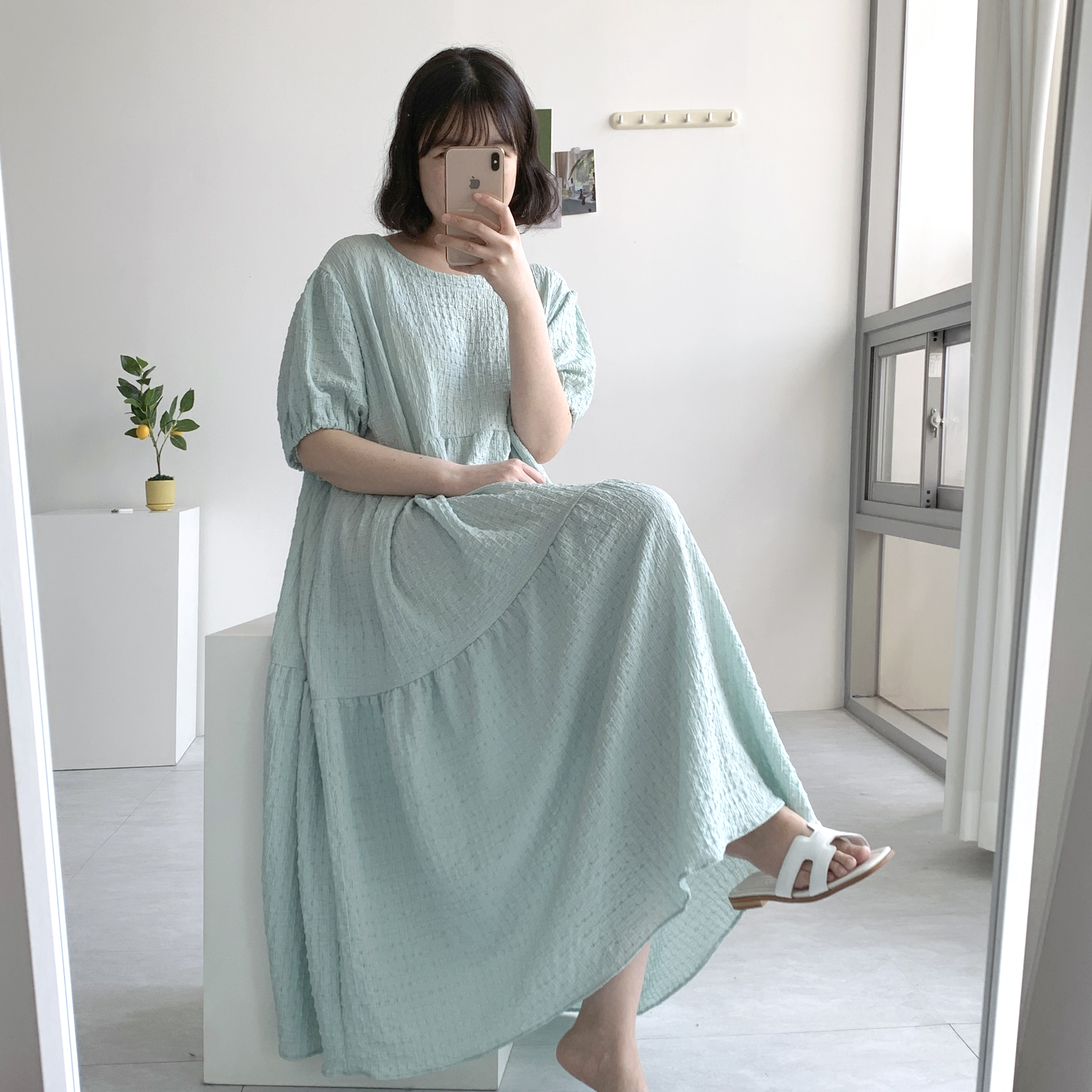 연보라원피스 캉캉원피스 민트 링클원피스 - 상세 이미지 5