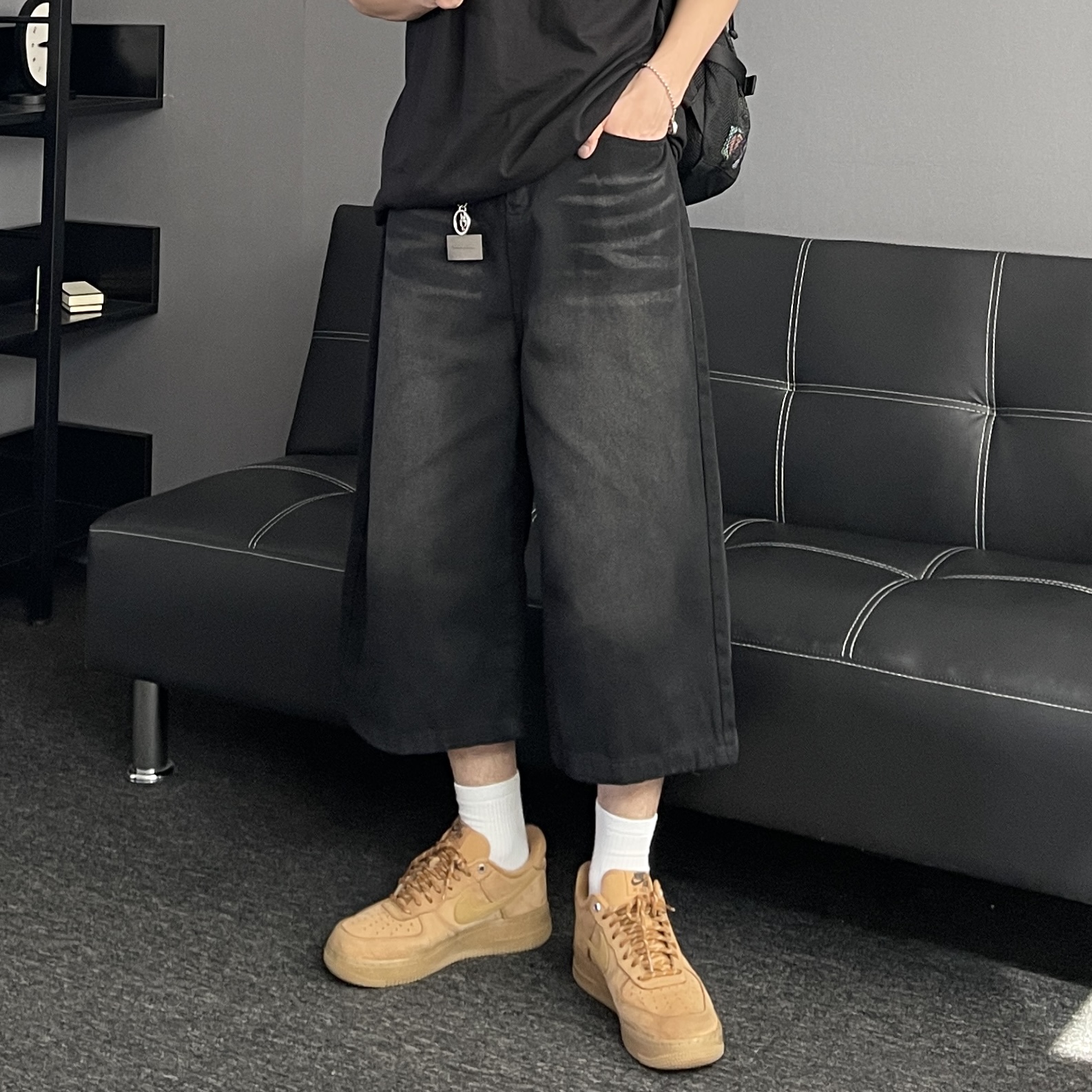 남자청반바지 남자7부청바지 버뮤다데님팬츠 이미지 4
