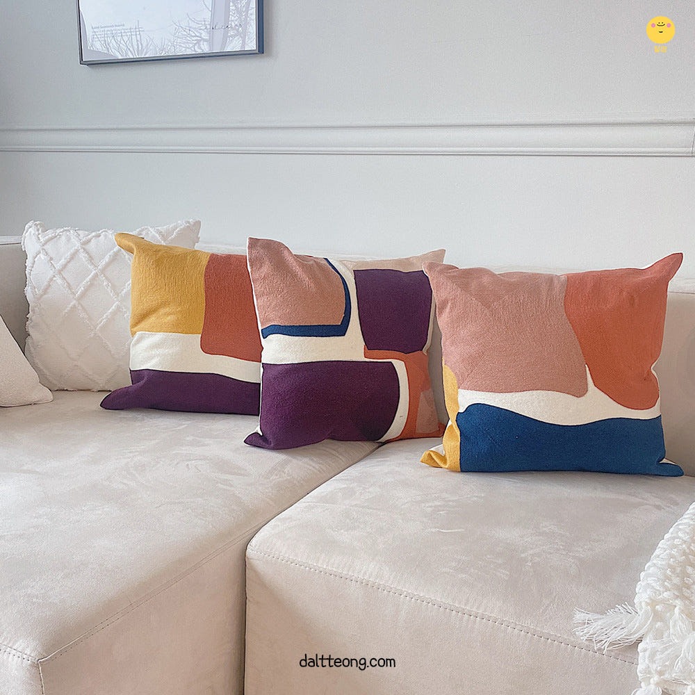 달떵 북유럽 컬러 블럭c 자수 자카드 고급 거실 쇼파 쿠션 커버 패브릭 침실포인트인테리어