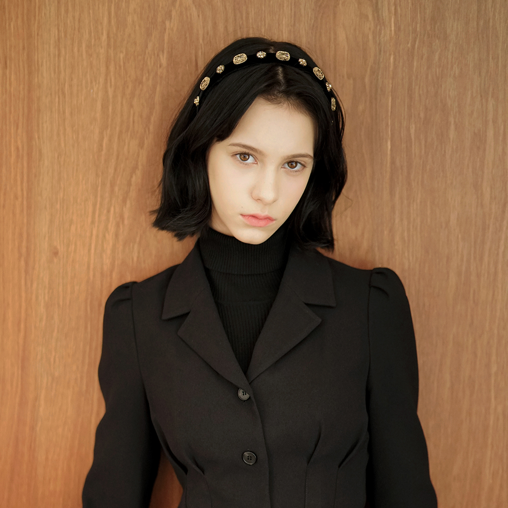 [디자이너 브랜드 루드] 엔틱 크리스탈 벨벳 헤어밴드 머리띠 L20WFAC26 - 상세 이미지 3