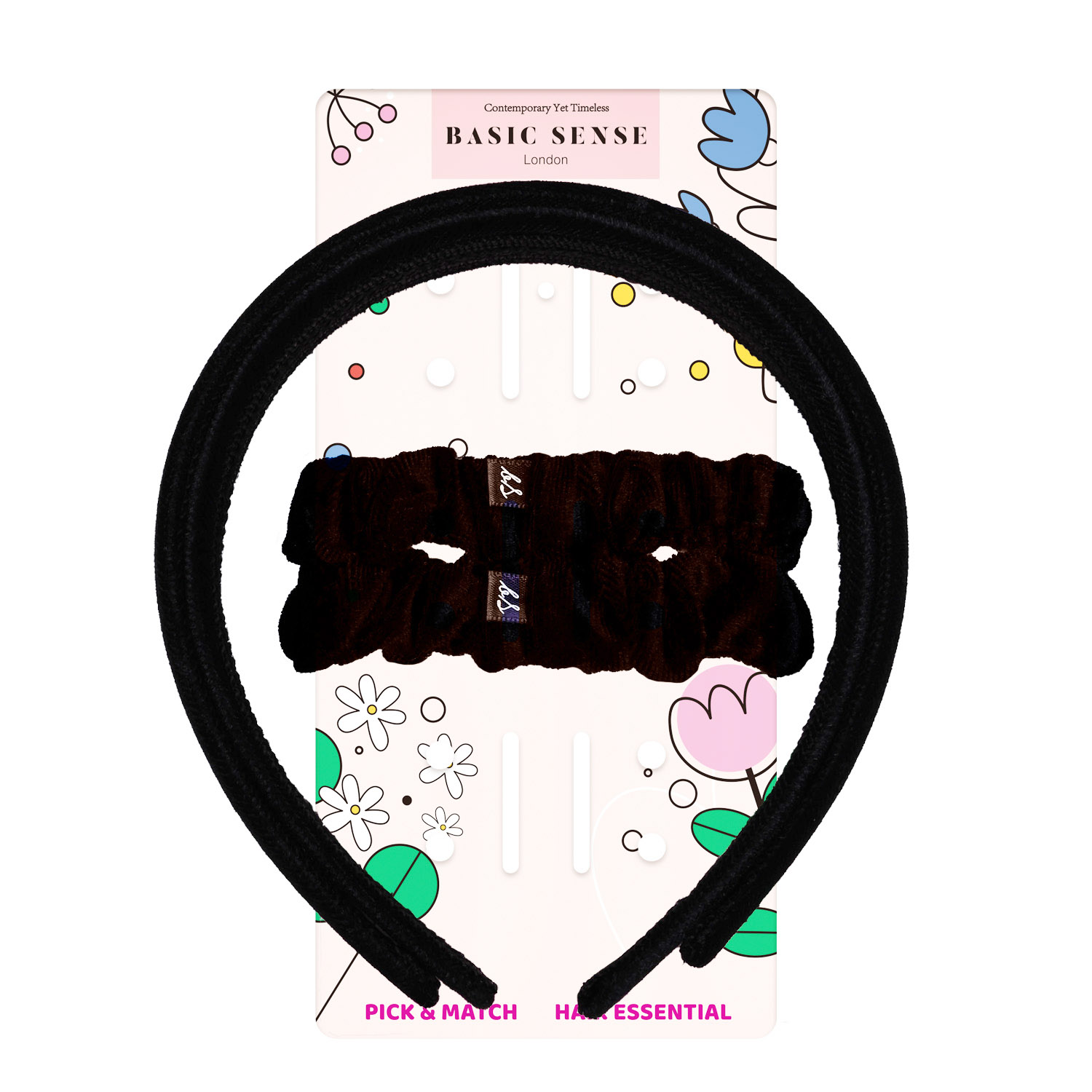 베이직센스 여아 벨벳 헤어밴드 스크런치 세트 블랙 - 상세 이미지 3