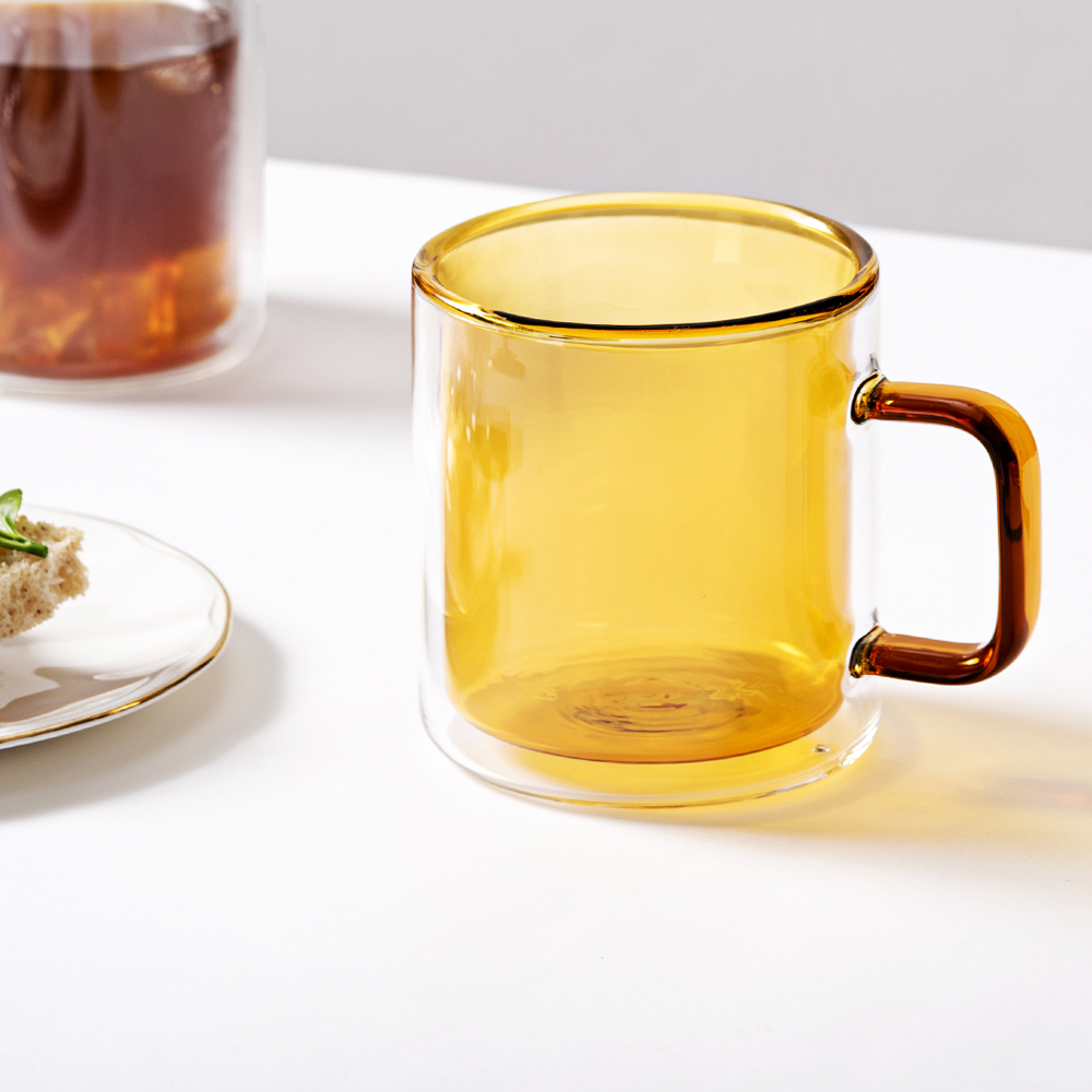 칼딘 홈카페 이중 내열 유리컵 더블월글라스 컬러풀 머그 컵 그레이