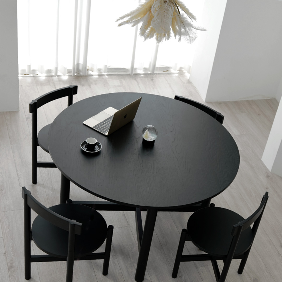 자야캠핑 반타 1725 애쉬 원목 블랙 식탁 원형 테이블 1200