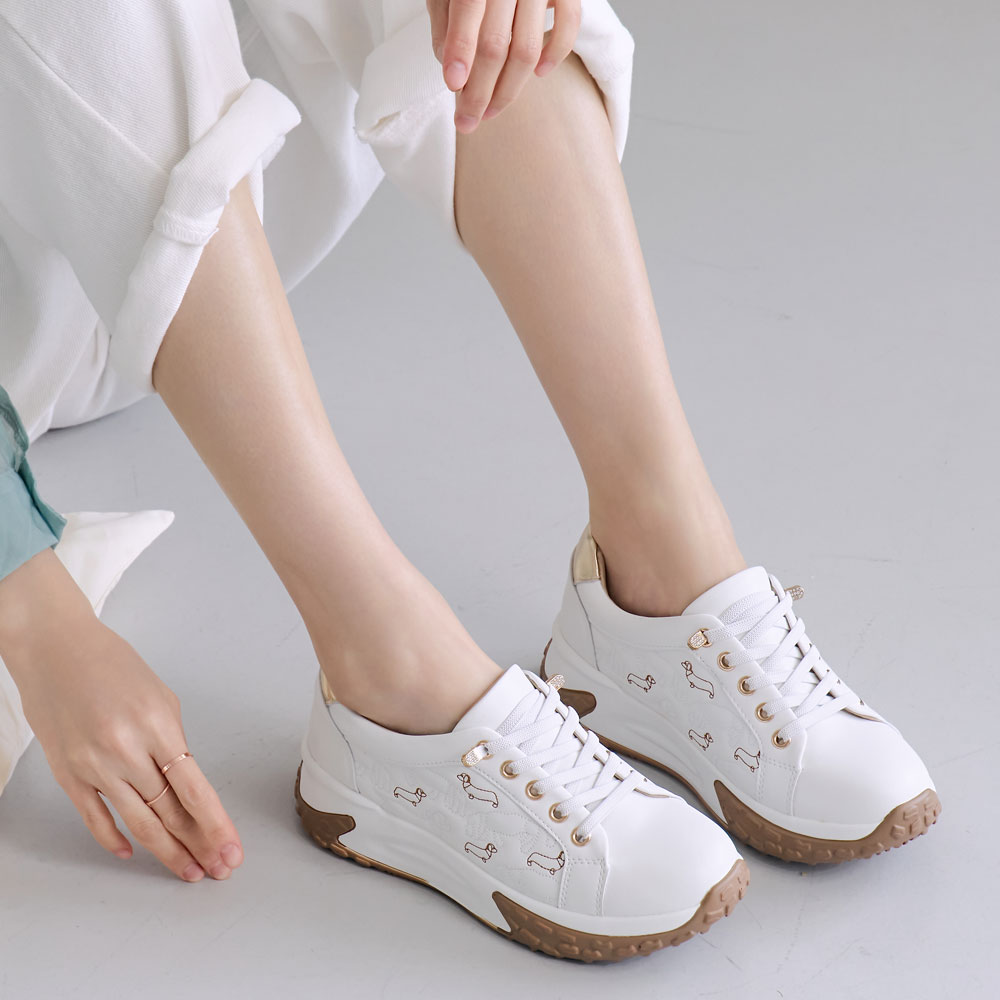 에스유니 소가죽 발편한 밴드스트링 데일리 여성 통굽 키높이 캐주얼 스니커즈 운동화 5cm 이미지 8