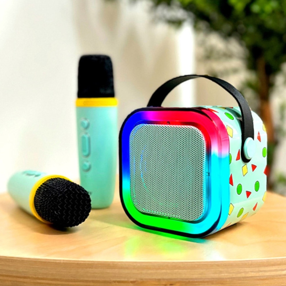 짱구 블루투스 스피커 마이크 세트 LED 조명 노래방 가정용 휴대용