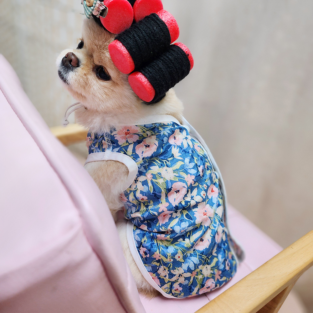 강아지옷 여름 촌캉스 옷 고급 할머니 조끼 꽃무늬 애견 몸빼 시골 김장 올리비아XS - 상품 이미지