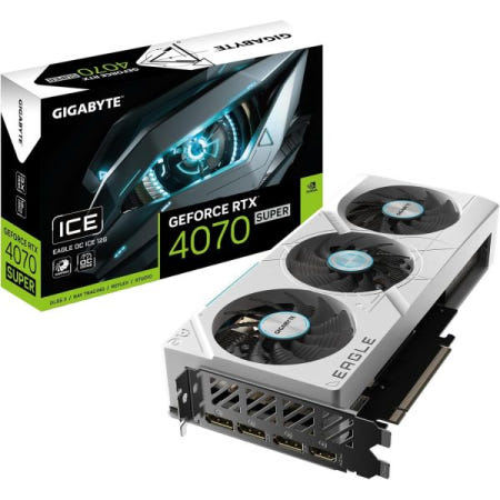 GIGABYTE [해외]기가바이트 지포스 RTX 4070 슈퍼 이글 OC ICE 12G 그래픽 카드, 윈드포스 팬 3개, 12GB 192비트 GDDR6X, GV-N407SEAGLEOC ICE-12