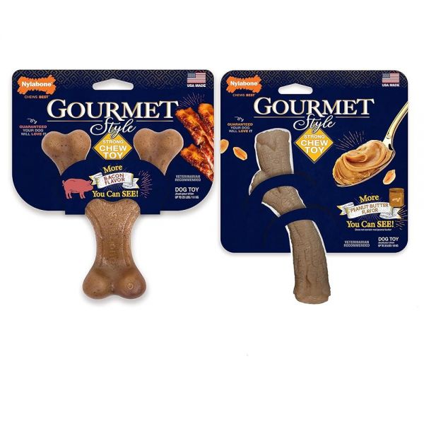 Nylabone Gourmet Style 스트롱 츄 토이 번들, 강아지용 장난감, 베이컨 및 땅콩 버터 맛, 스몰/레귤러 (2개) : 위티월드