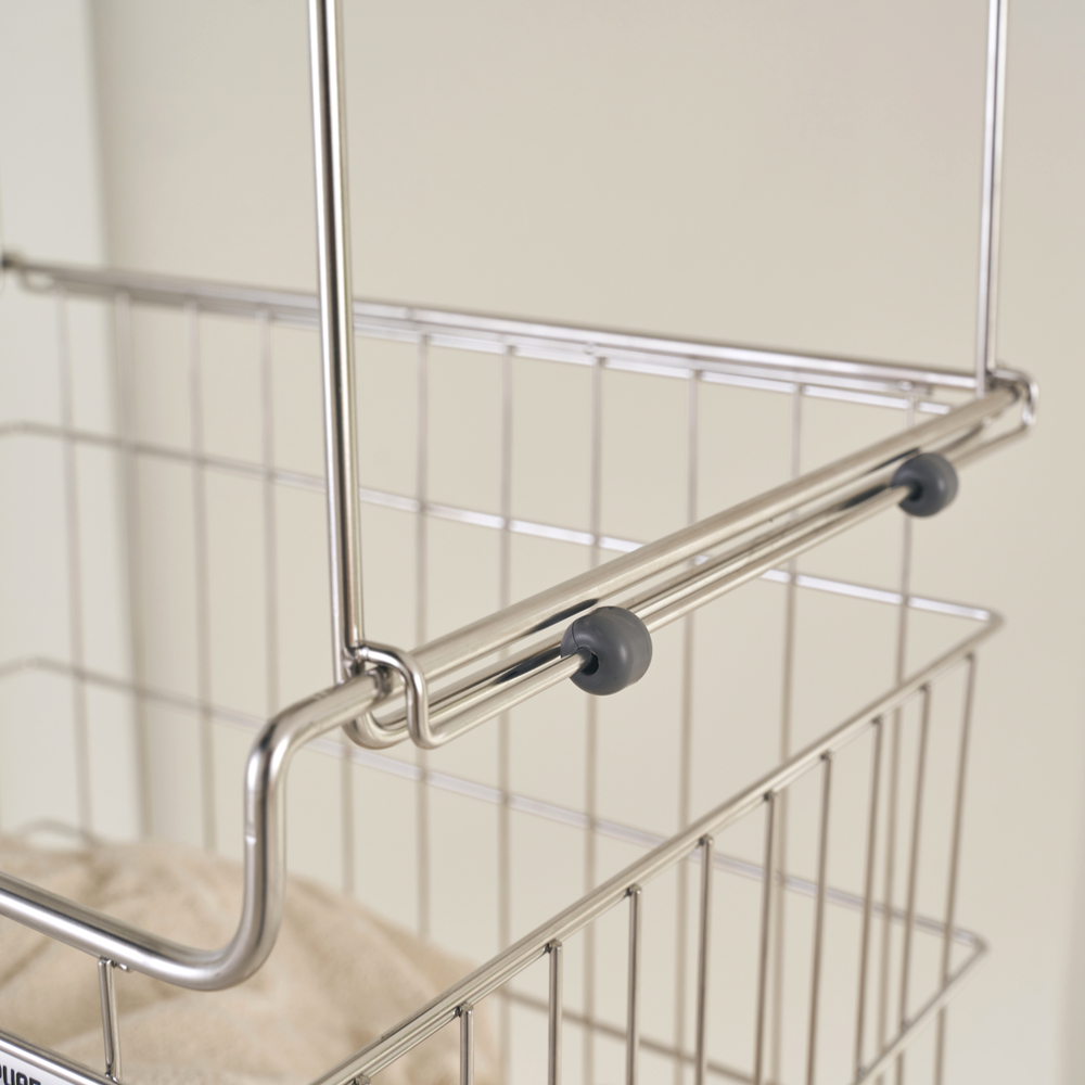 퓨어셀 프리미엄 304 올스텐 이동식 대용량 세탁 빨래 바구니 3단, 1개