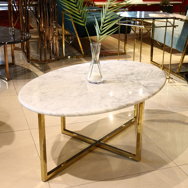 오드리 이태리 천연 대리석 골드 타원형 거실 소파 테이블 / 비앙코조이 CL209