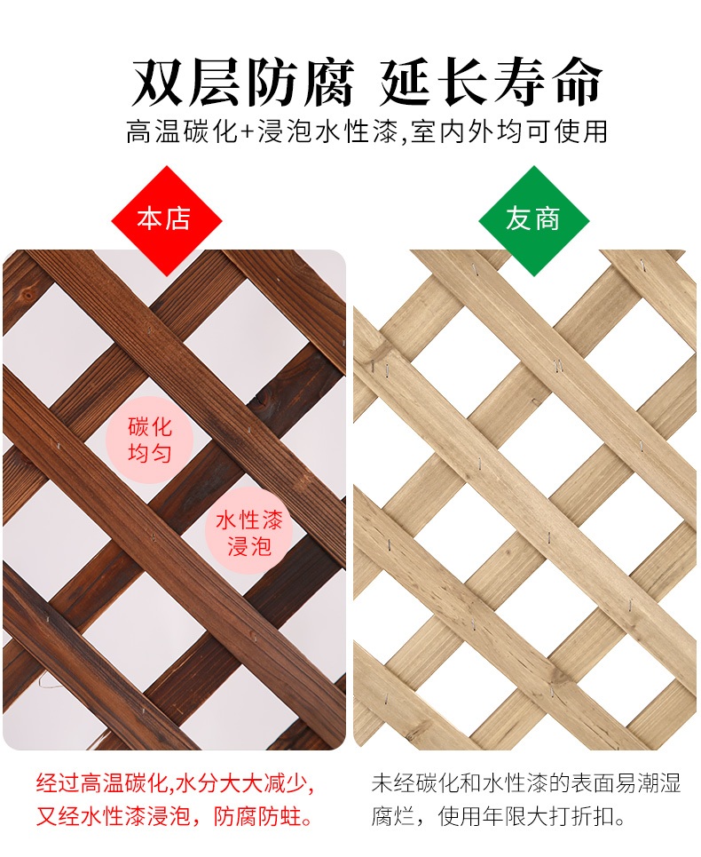 야외 합성목재 격자펜스 정원 울타리 방부목 마당 파티션 정원 인테리어 벽면 장식 펜스 탄화 100x150-1 大 - 상세 이미지 3