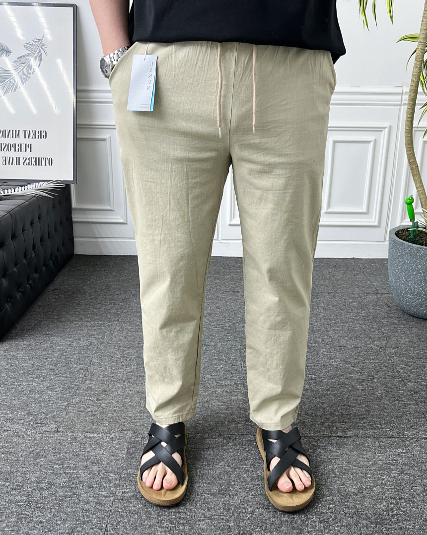 남자 린넨팬츠 밴딩 스판 테이퍼드핏 마 여름바지 - 상품 이미지