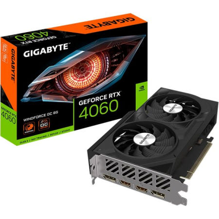 GIGABYTE [해외]기가바이트 지포스 RTX 4060 윈드포스 OC 8G 그래픽 카드, 팬 2개, 8GB 128비트 GDDR6, GV-N4060WF2OC-8GD Video Card
