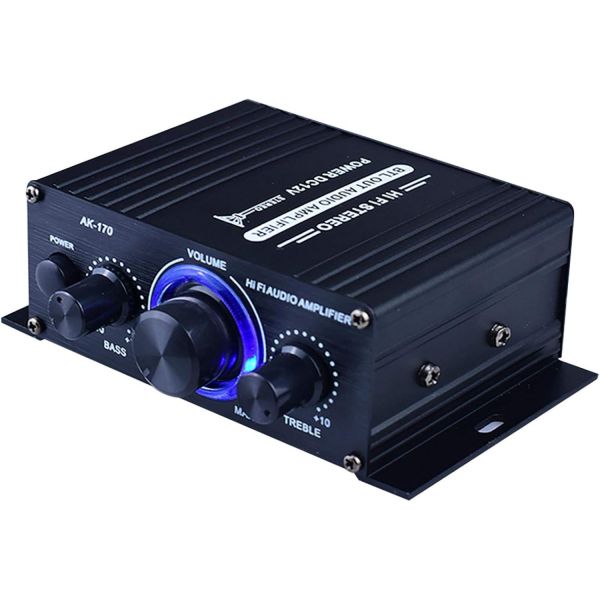 DASNTERED 파워 앰프 AK170 DC12V 하이파이 음악 수신기 가정용차량용 미니 2채널 슈퍼 베이스 서브우퍼 AUXUSB 입력 스피커이어폰... 