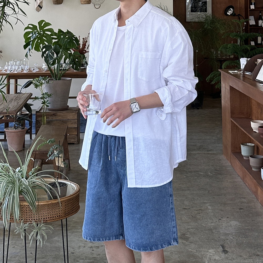 남자린넨셔츠 오버핏 흰색 여름 남방 남자 셔츠