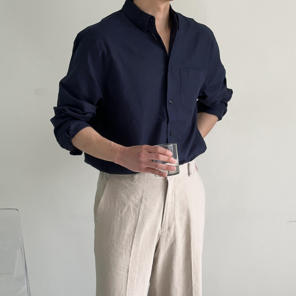 남자린넨셔츠 오버핏 흰색 여름 남방 남자 셔츠 - 상세 이미지 5