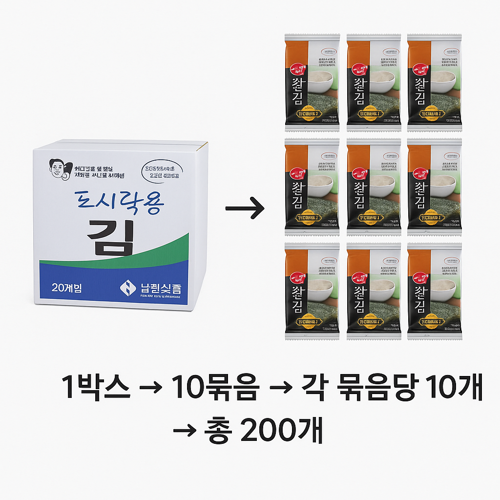 남광식품 도시락김 찰김 3g 미니 재래김 10봉 x 20개 도시락용김 1박스 - 상세 이미지 3