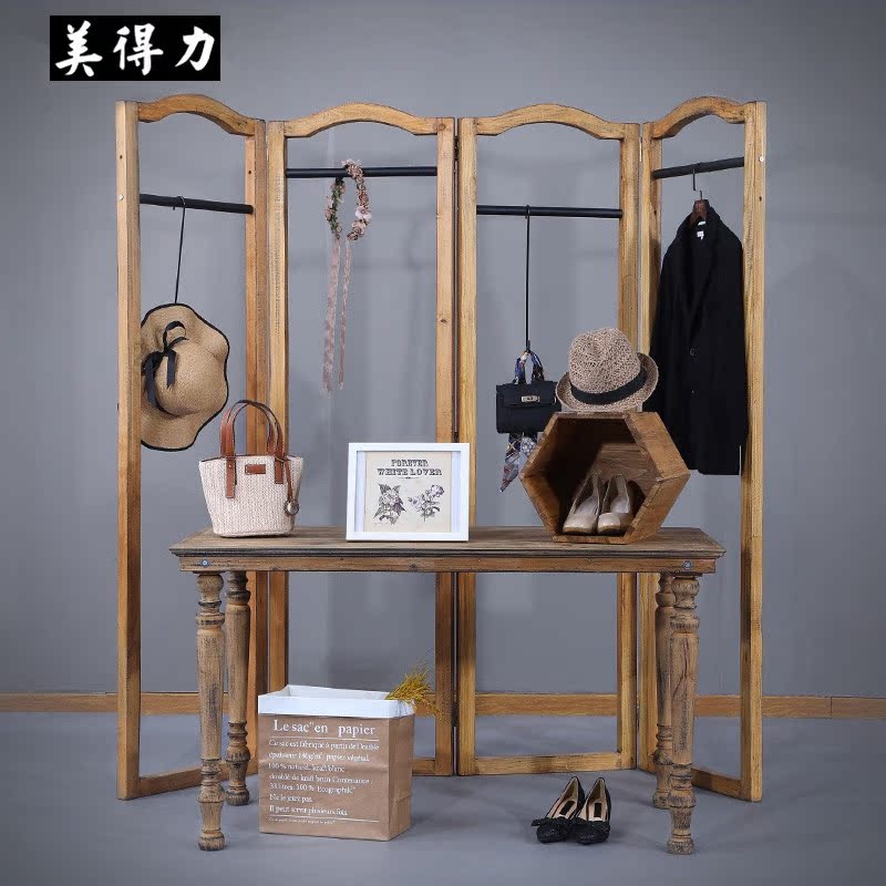 원목 여성의류 매장 진열대 고급 빈티지 전시 테이블 고저 수납형 플로어 중도 진열용 수납 인테리어 가구 레트로 소형 100cm - 상세 이미지 4