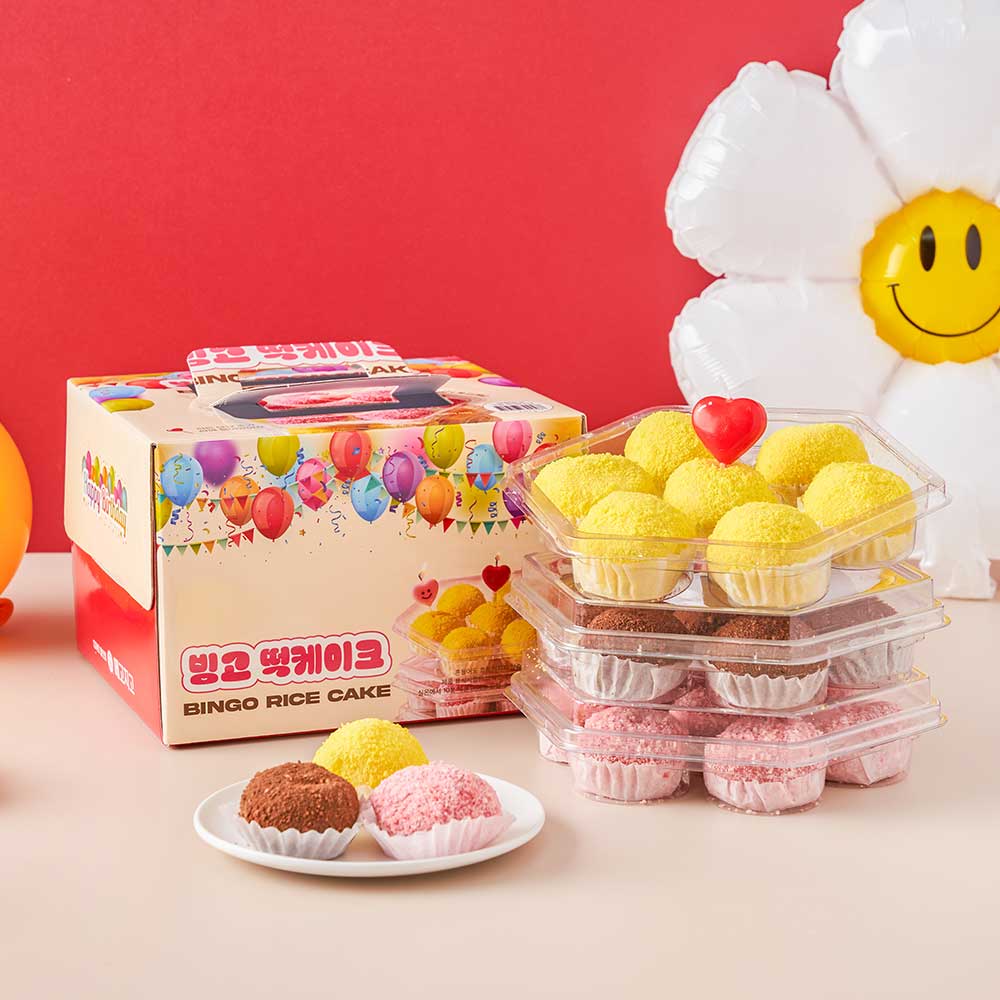 빙고 떡 케이크 3단 생크림 한입 미니 도시락 생일 크림 케잌 떡케익 35g x 21개 - 상품 이미지