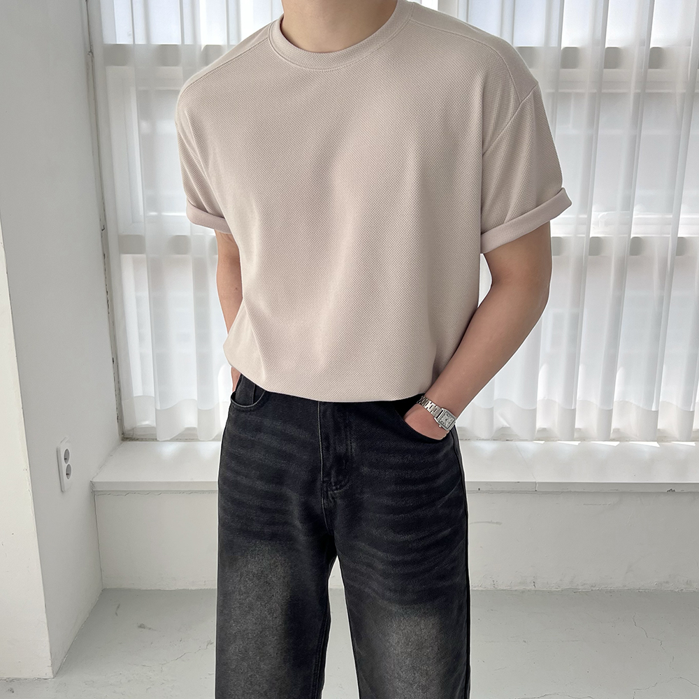 기능성쿨티셔츠 절개반팔 흰색반팔티 와플티셔츠 남자오버핏반팔 이미지 2