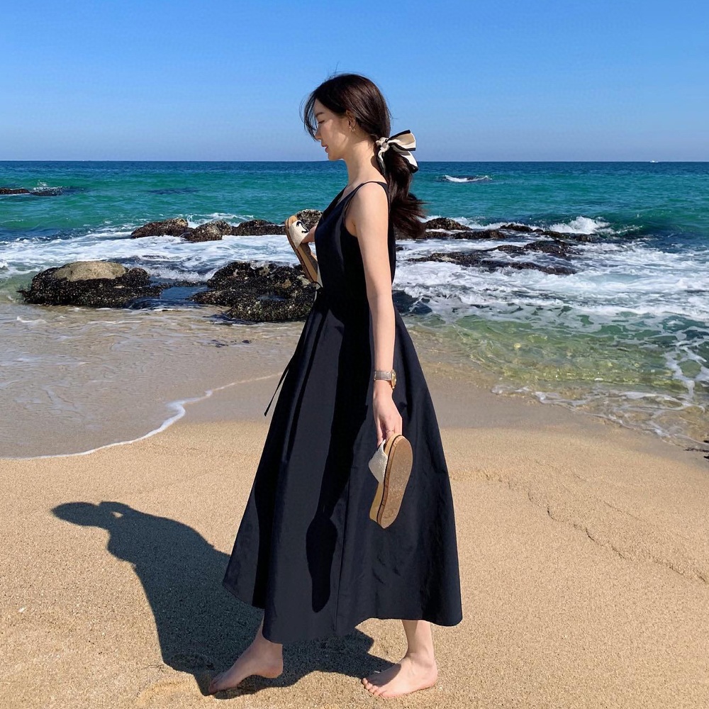 여름 브이넥 끈원피스 롱 뷔스티에 데일리룩 아이보리 FREE - 상세 이미지 3