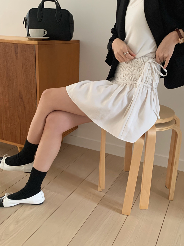 러블리 하이웨스트 리본 스트링 플레어 스커트 A라인치마 여성 미니 스커트 가을 밴딩치마 - 상세 이미지 4