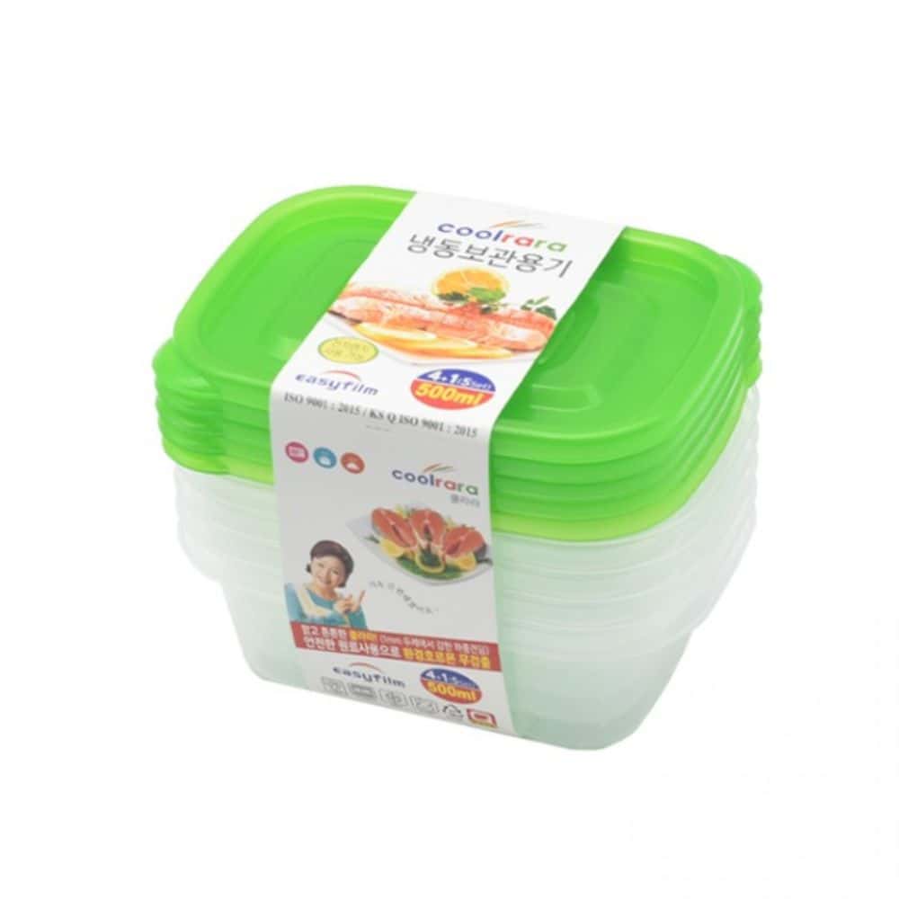 보관용기 500ml 반찬 밀폐 저장 뚜껑 보관통 5p 냉동밥 냉장고 그린 : 프렌드리빙