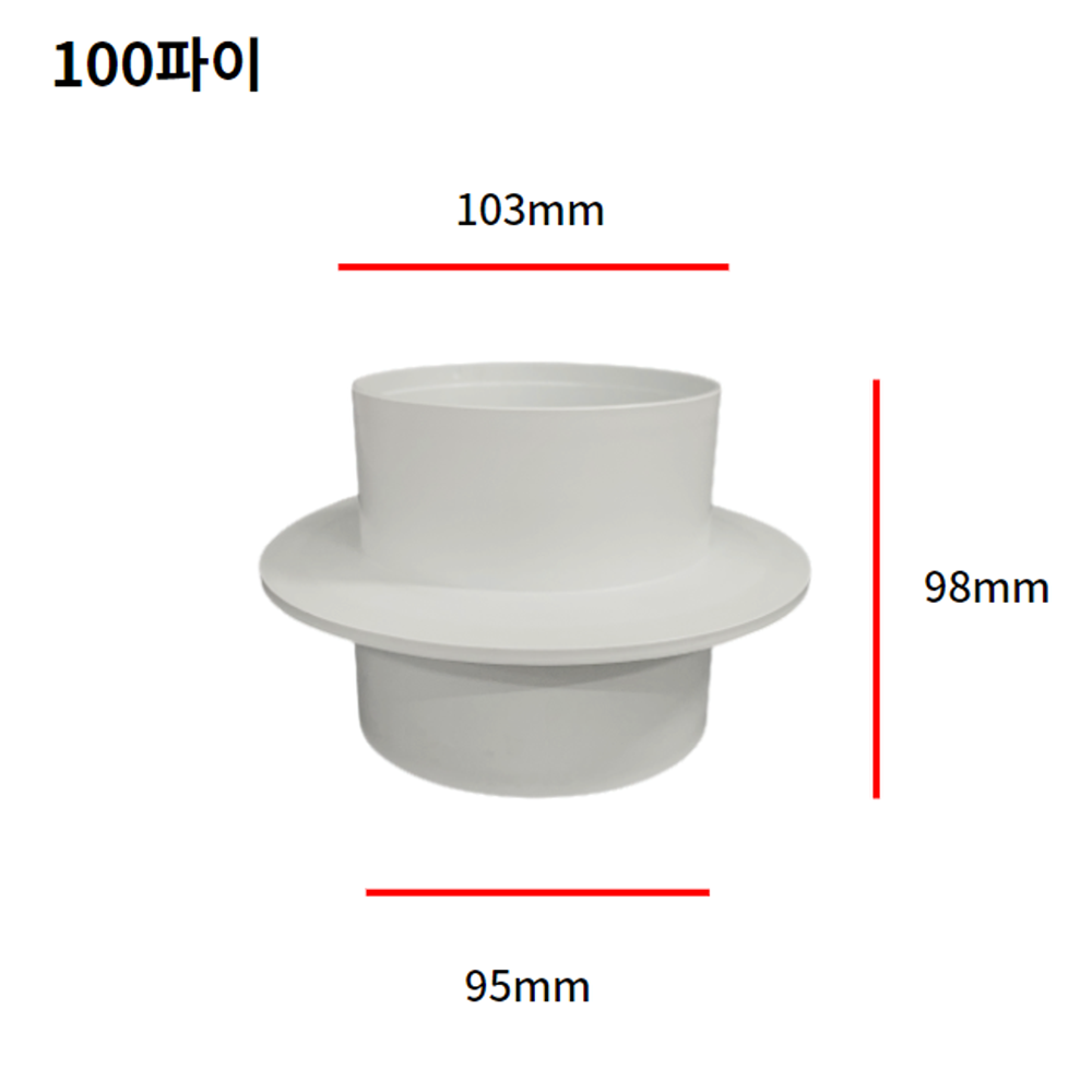 ABS 마감소켓 100파이 125파이 150파이 환기자재 연결관 닥트 덕트 배관 전열교환기 - 상세 이미지 2