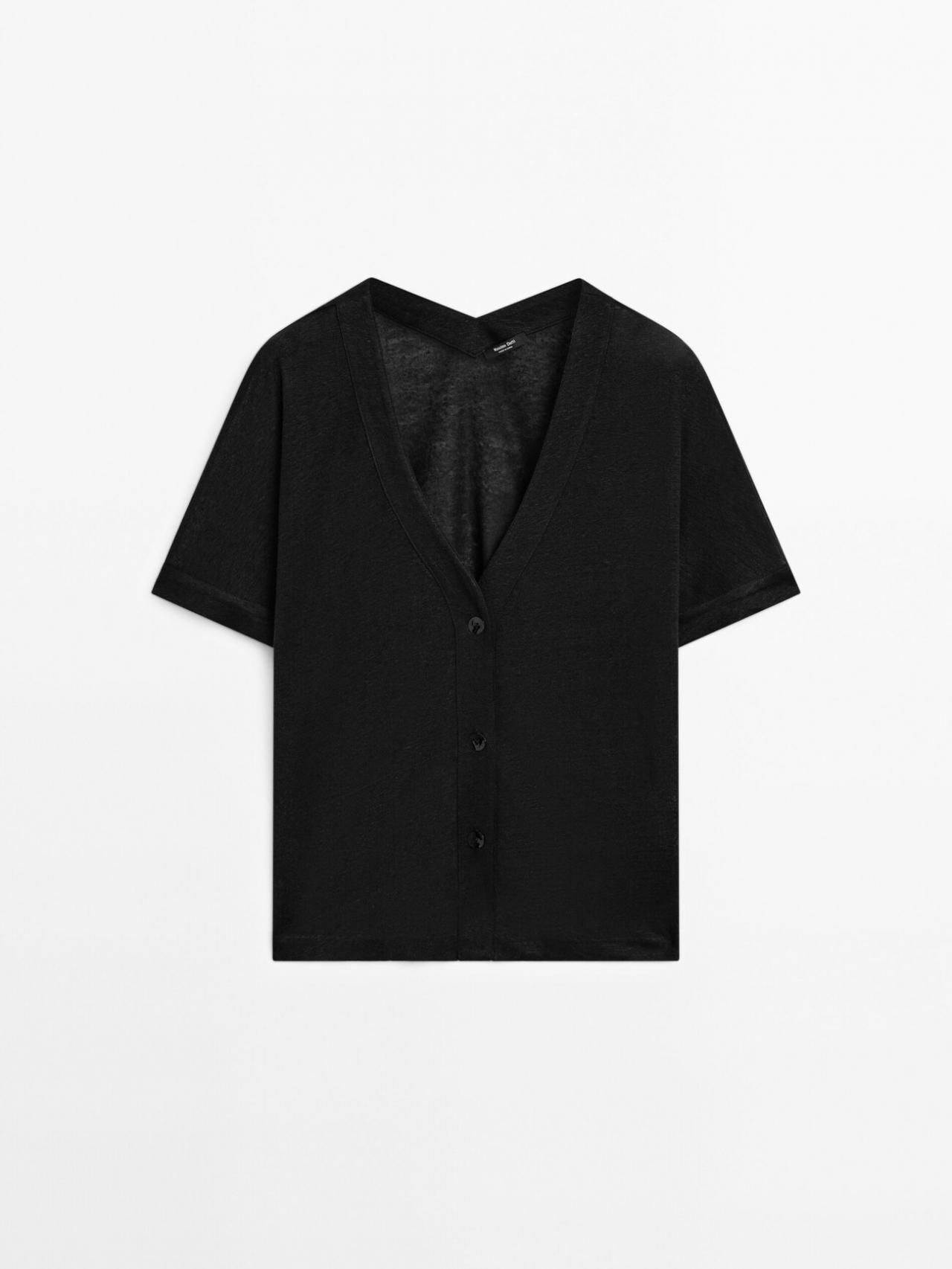 마시모두띠 린넨 반팔 가디건 6861/897 BLACK