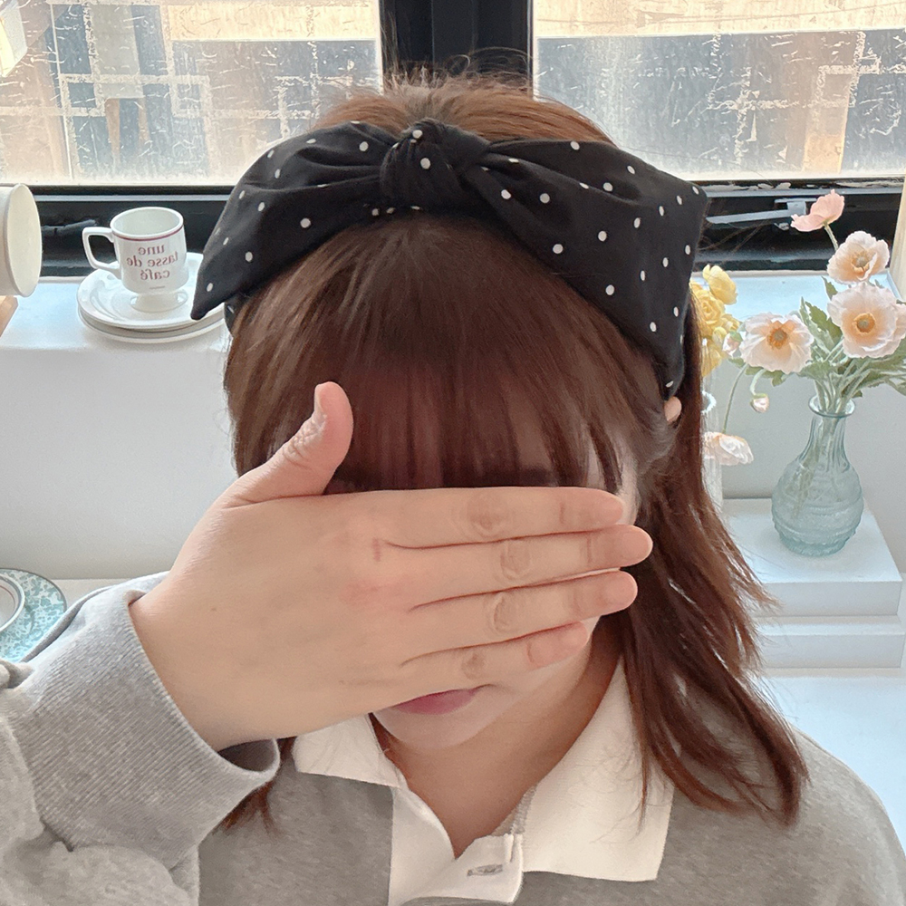 땡땡이블랙헤어밴드 리본머리띠 반다나 헤어밴드 터번 면헤어밴드 - 상세 이미지 5