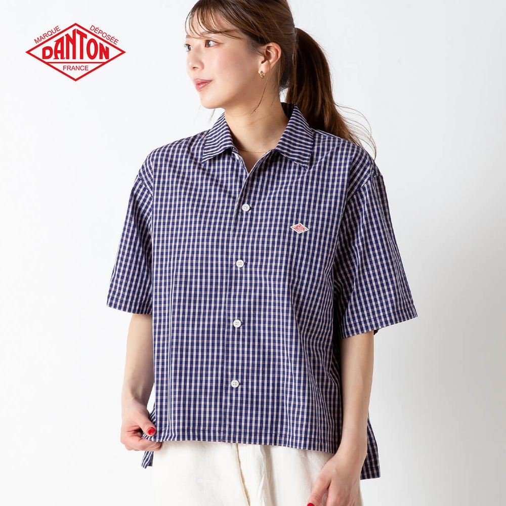 단톤 여성 팝린 코튼 체크 반팔셔츠 DT-B0223CPP 38 베이지 - 메인 이미지
