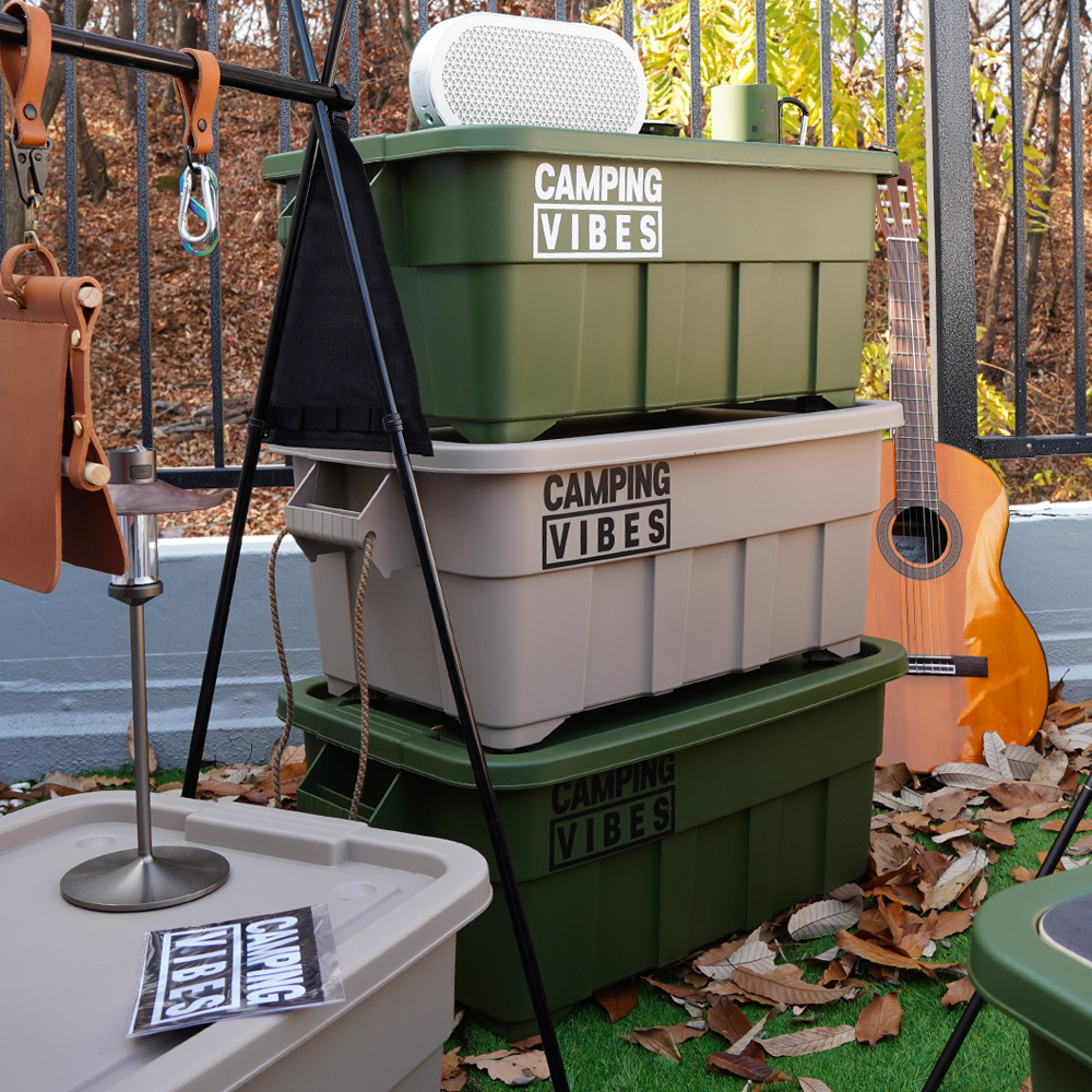 캠핑 카고박스 캠핑 컨테이너 53리터 풀세트  우드상판, 360도 이동바퀴 포함 색상