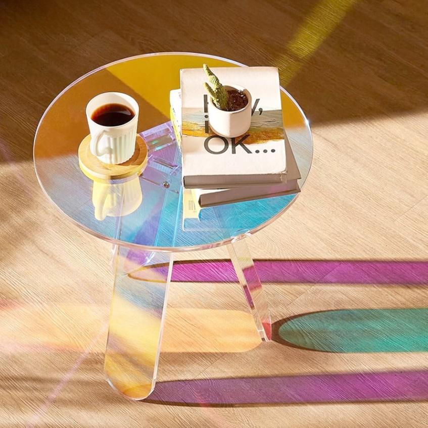 레인보우 아크릴소파테이블 홀로그램테이블 투명아크릴테이블 탁자