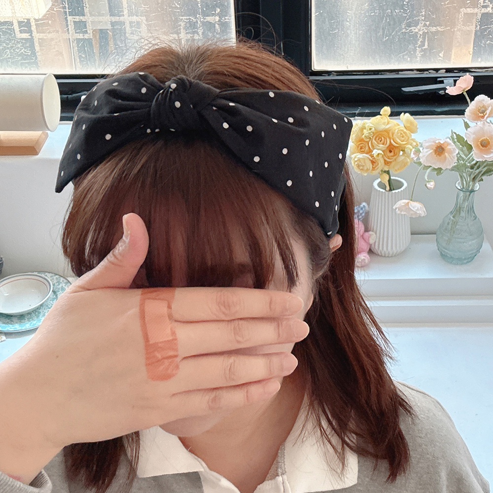 땡땡이블랙헤어밴드 리본머리띠 반다나 헤어밴드 터번 면헤어밴드 - 상품 이미지