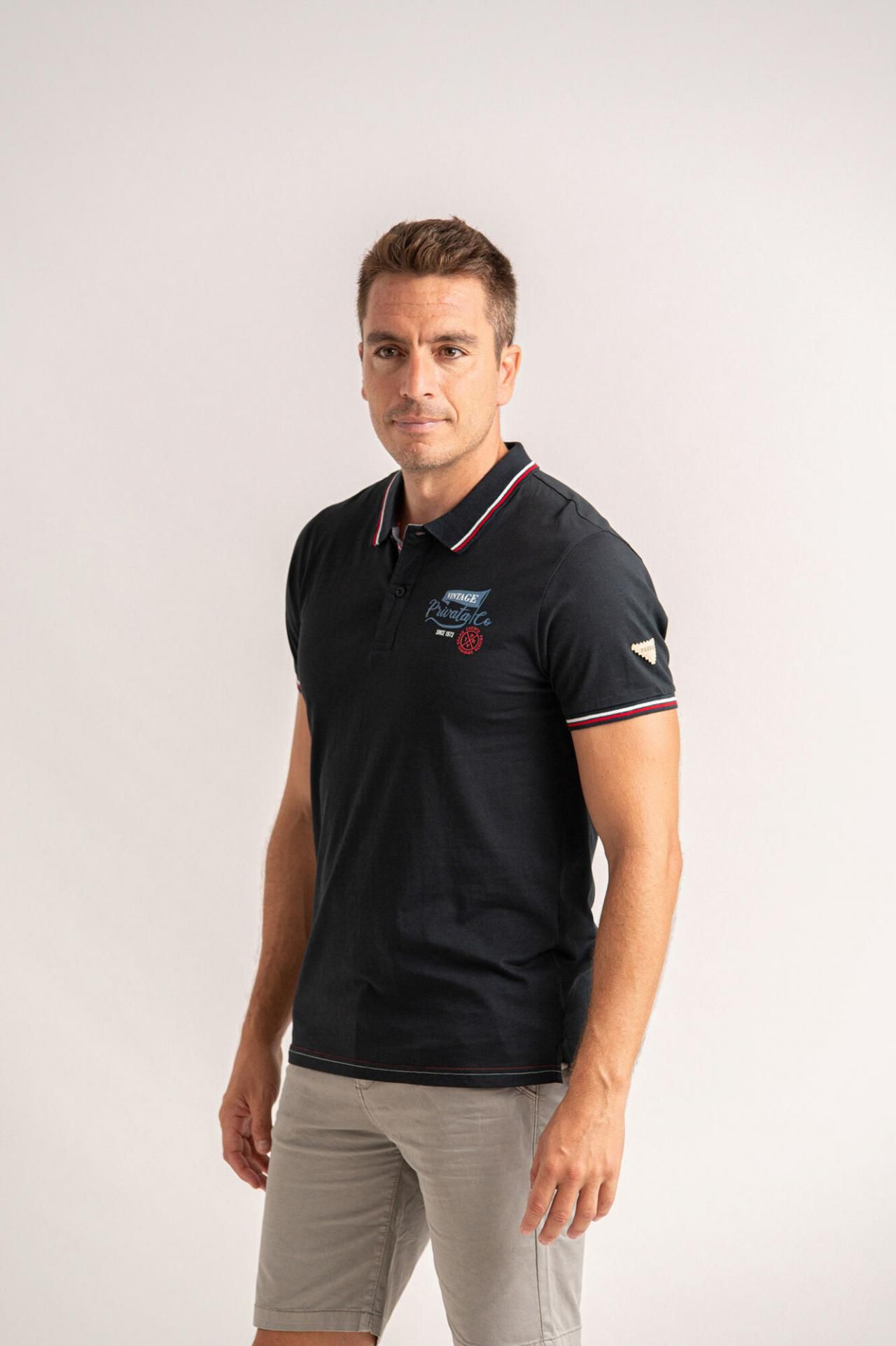 프리바타 코튼 반팔 폴로 셔츠 3739052 NEGRO