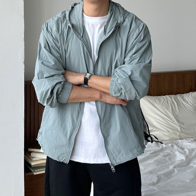 남자 스제 오버핏 여름 경량 아이스 냉감 쿨링 후드 바람막이 - 상세 이미지 2